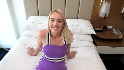 Pretty blonde teen 18 sucks cock and eats ass