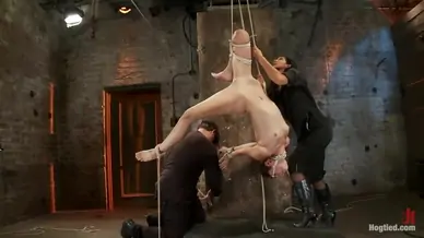 Tiny flexible brunette suffers a category 5 suspension while being made to cum over and over