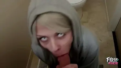 White witch sucks your hard cock to get cum on tits for her rituals