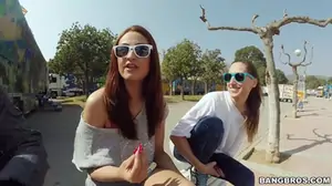 Big tit brunette gets fucked in public