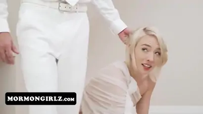 Gorgeous blonde angel completes her duty by pleasing elder hart