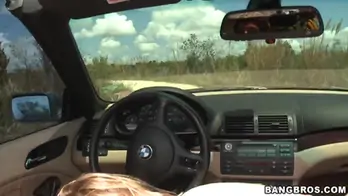 Slim blonde roxy roxgives great blowjob in the car
