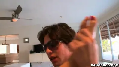 Tanner mayes caresses big fat rod using feet