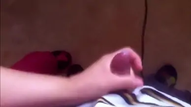 She strokes his cock until he cums pov
