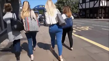 Bootylicious babes in skintight jeans are stalked down a su