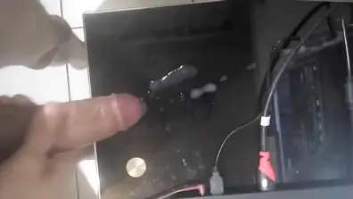 Young slim guy shoting 2 loads big cock