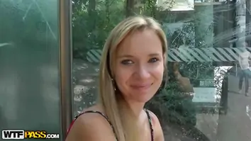 Sweet blonde babe is having hot sex in a public place with a horny stranger