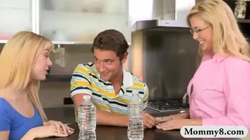 Stepmom and teen 18 shared a hard man meat on the couch