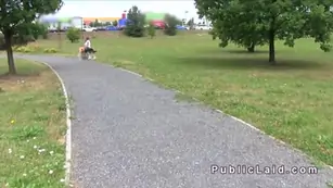 Busty russian babe fucks in car in public pov