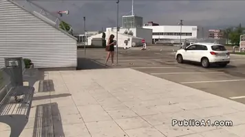 Brunette student 18 sucks dick in car in public