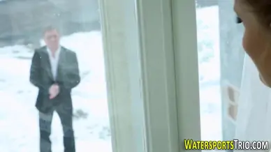 Weird redhead pissing