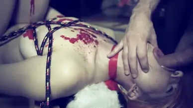 Girl sucks dick and does bondage