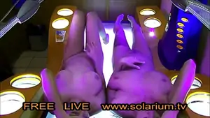Hot horny girls masturbates in public solarium