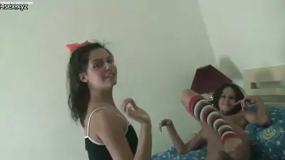 Two teen 18 babes sharing cock and get cumshot