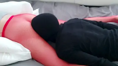 Femdom pussy licking and ass worship slave mistress in fishnet pantyhose
