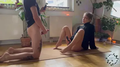 Sensual yoga ended up with deep and filling creampie
