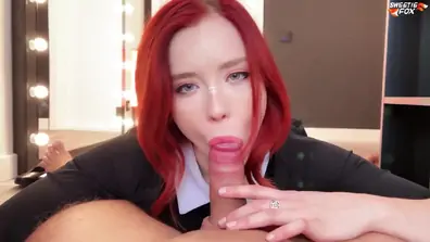Cutie deepthroats neighbor dick fucks in different poses and gets a cumshot on the ass handjob