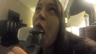 Sexy white girl with beautful lips sucks and slurps on black cock 5 min