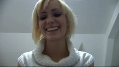 Golden haired angel picked up and drilled at homeparty
