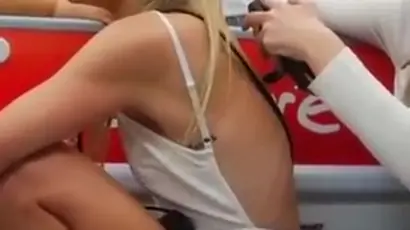 Club girl eating banana