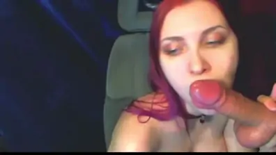 Hot sexy brunette deep throat a big cock blowjob