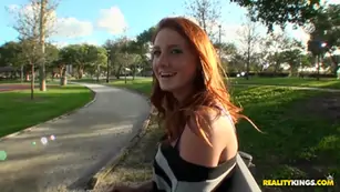 Hot read head lindsey seduces josh by showing him her laps and shoulders