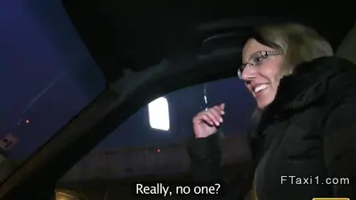 Blonde fucked in a trunk in fake taxi at night