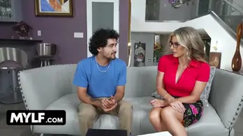 Morally oblivious stepmom motivates stepson to study by pimping herself and another hot milf to him
