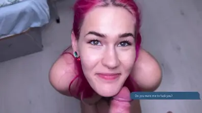 Female electrician fucks man and makes his cock cum twice in her shaved pussy