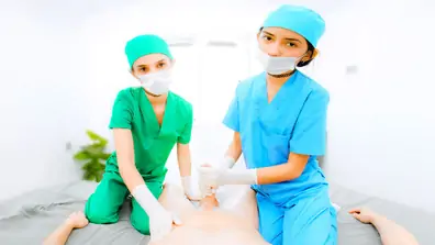 2 student nurses jerk you off semen extraction