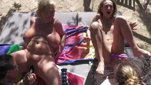 Outdoor 4 milf lesbian fun in the sun
