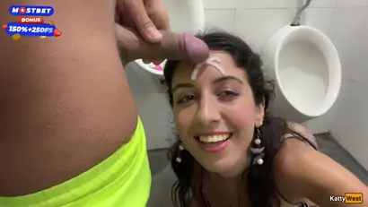 Katty west crazy cumwalk on public waterfall full of people blowjob in public toilet