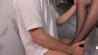 Secretary foot jerking wet milking nylon feet of smoking blonde office girl