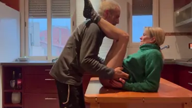 Hot wife fucks with the neighbor on the kitchen table 2