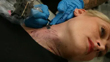Alira astro gets a tribal neck tattoo with sascha s name alterotic