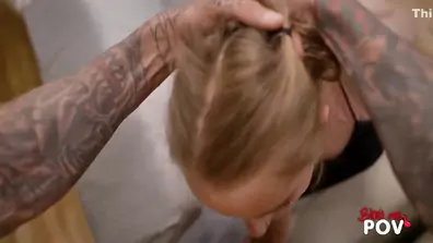Teen 18 with pigtails sucks her stepbrother