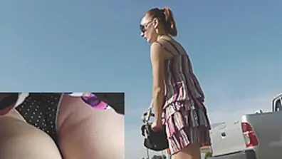 Summer suit upskirt with redhead chick