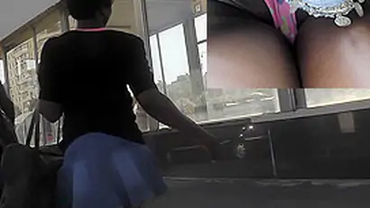 Chubby amateur in jeans skirt gets in upskirt porn