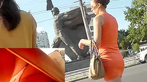 Candid upskirts featuring amateur milf with panty pad