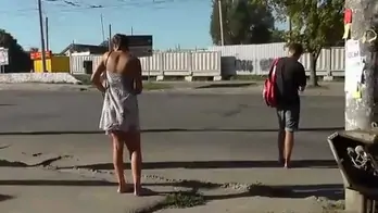 Peeping under a teenage beauty s skirt