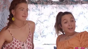 Horny lesbians juno and pixie faye are eating each other up and using a glass dildo