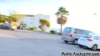 Chubby gal eats cock in public
