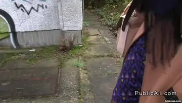 Busty amateur blonde banged in public outdoor