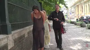 Kinky brunette love to be humiliated in public