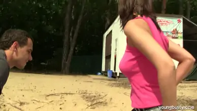 Busty brunette teen 18 rita gets fucked outdoors