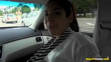 Alexis perez is a sexy brunette slut and she is doing blowjob in car
